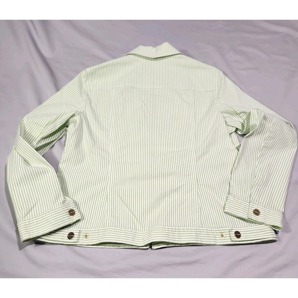 Jones New York Seersucker Green & White Striped Zip Up Blazer Jacket Large - Picture 2 of 7